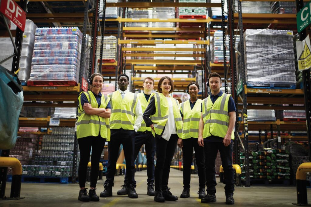 Warehouse team standing together - contingent workforce management strategy